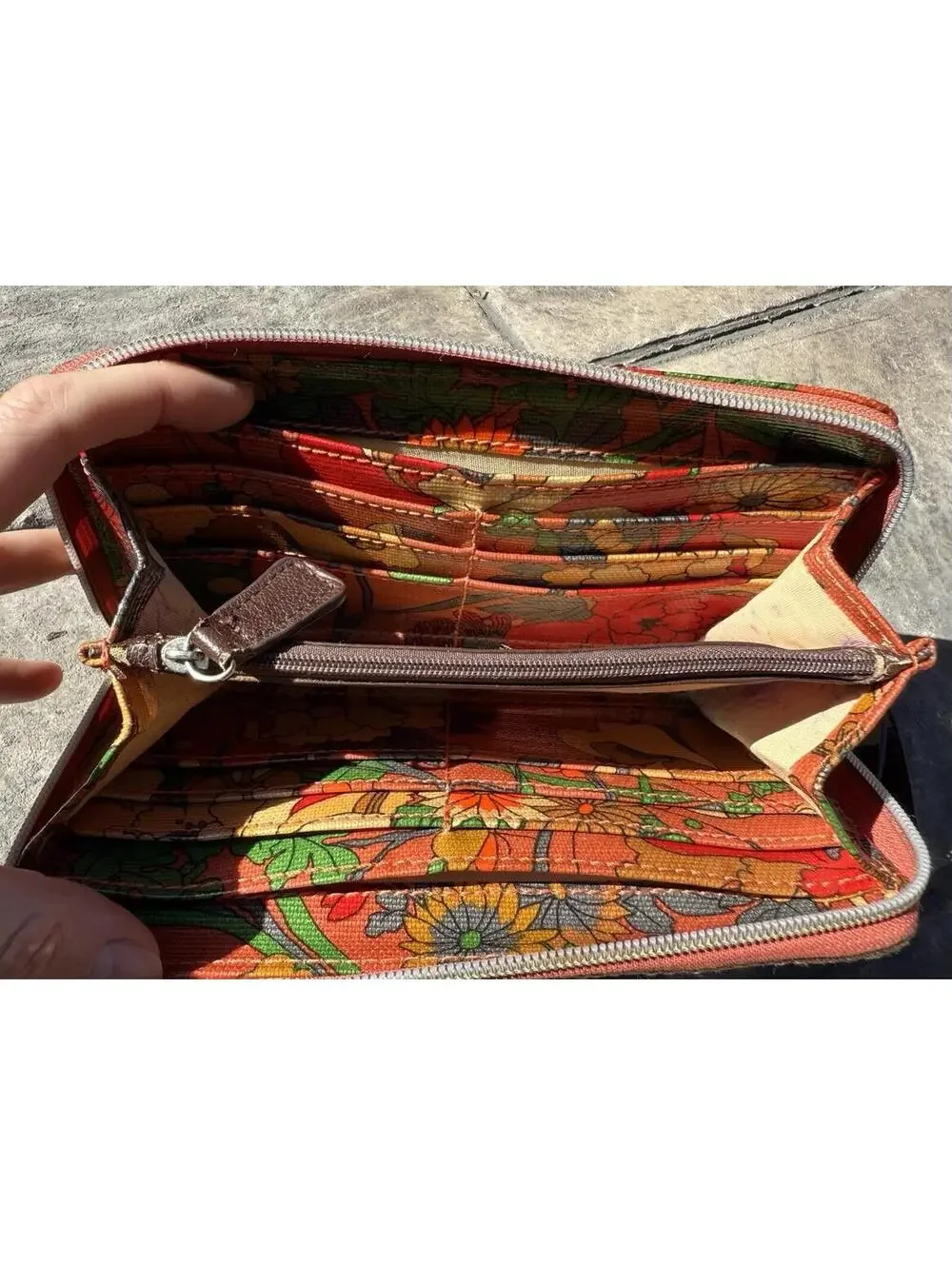 Sakroots Artist Colorful Zip Around Wallet Polyester Boho 8x4 Orange Floral CUTE